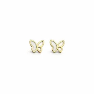 Aço Brinco banho dourado, Borboleta vazada resinada