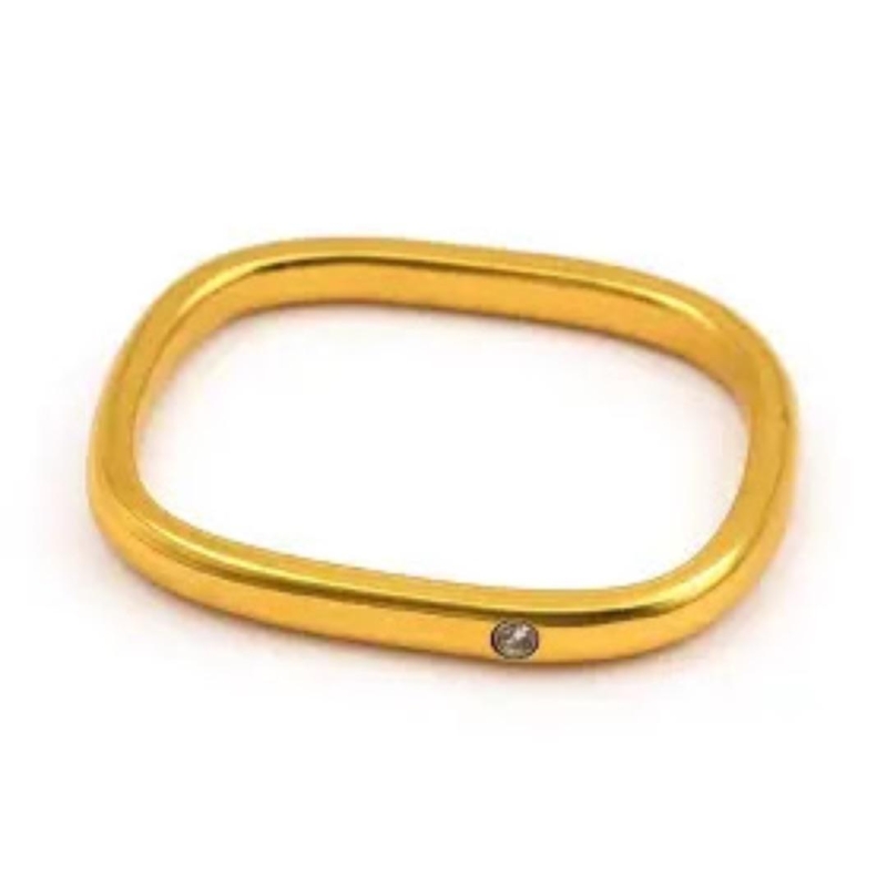 Aço Anel Banho dourado Quadrado