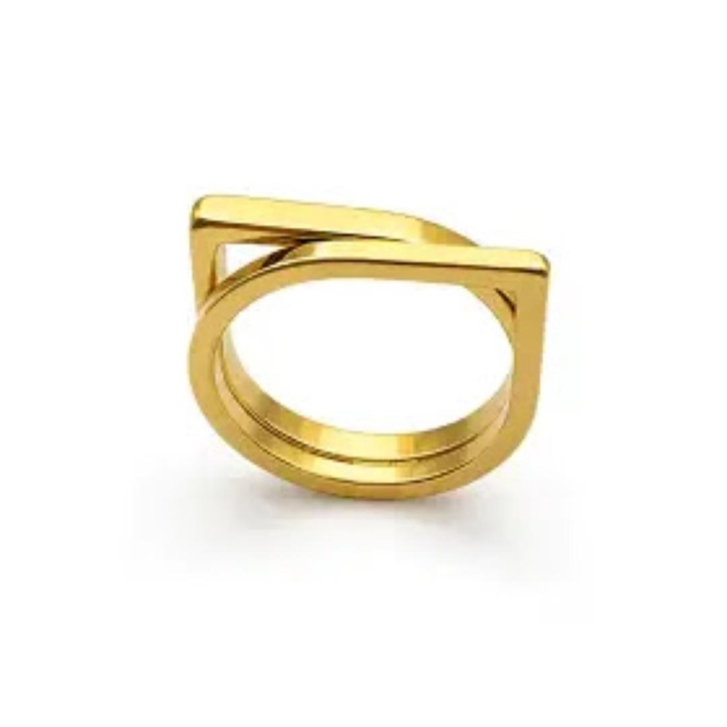 Aço Anel Dourado Prisma Moderno