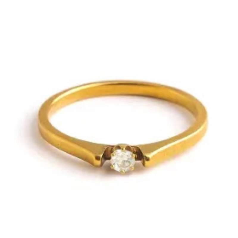 Aço Anel Dourado Solitário