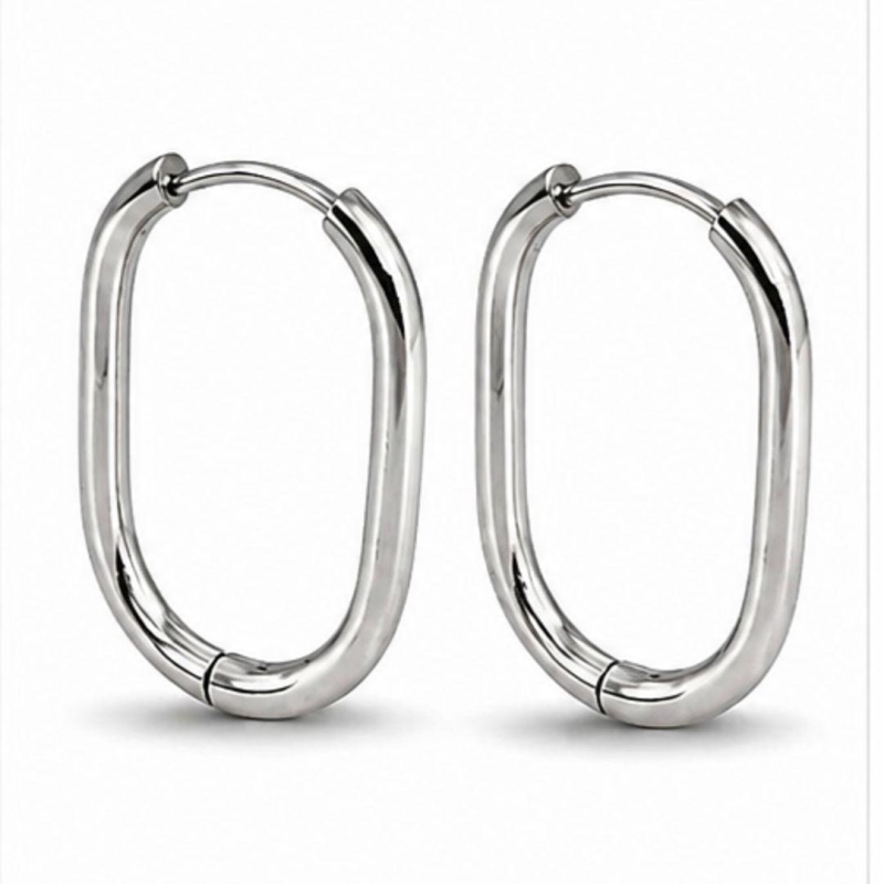 Aço Brinco Argola Oval