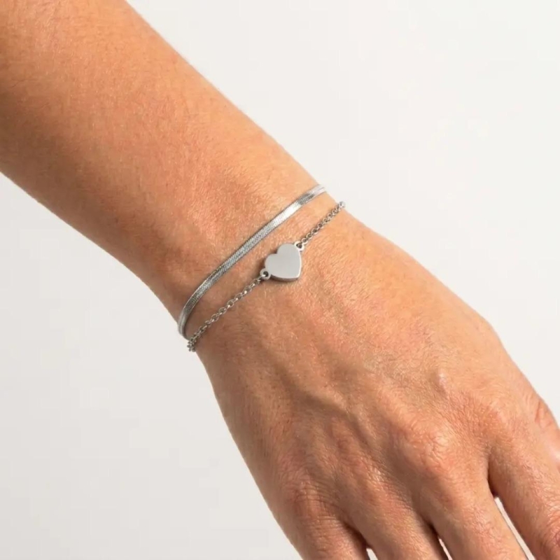 Aço Pulseira Dupla, Coração
