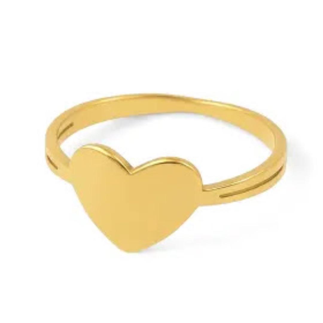 Aço Anel banho dourado coração liso